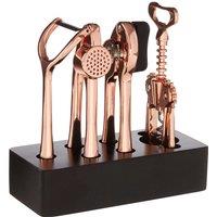 Orsina 5pc Rose Gold Kitchen Set, Utensil Tool Set with Black Block, Corkscrew, Can Opener, Garlic Press, Peeler