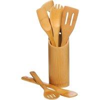 Orsina Bamboo Kitchen Set with Utensil Holder, 6 Pc Cooking Utensils Kit For Daily Use, Minimalist Cooking Tools in Natural