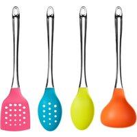 Orsina 4pc Colourful Utensil Set, Turner, Slotted Spoon, Spoon & Ladle With Handles, Cooking Tools With Hanging Loops