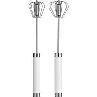 Orsina Set of 2 Press & Spin Whisks, Rust-Resistant Kitchen Whisks, Versatile Whisks for Baking, Convenient Whisk Set in Silver