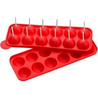 Orsina 12 Mould & 24 Sticks Cake Pop Mould, Non-Stick Cake Pop Pan, Mess-Free Silicone Tray, Bendable Pop Mould in Red