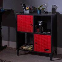X Rocker Mesh-Tek Metal Sideboard Display Cabinet, Square 4 Cube Storage in Red