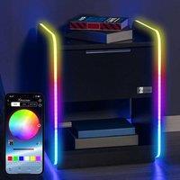 X Rocker Electra Bedside Table with Drawer, LED Lights & Charging in Black