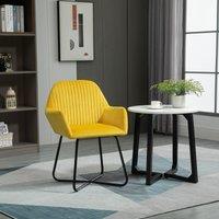 HOMCOM Modern Accent Chair Velvet-Feel Upholstered Lounge Armchair Metal Base in Yellow