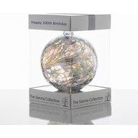 Sienna Glass 10cm Friendship Ball Happy 100th Birthday in Silver