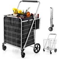 Costway Folding Shopping Cart Portable Utility Grocery Cart 126L Capacity 150kg Load in Black