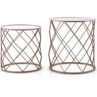 Costway Set of 2 Stackable Round End Table Modern Space Saving Side Table W/ Mirrored Top in Rose Gold