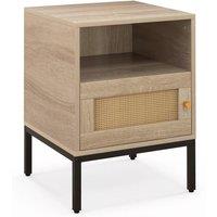 Costway Rattan Door Bedside Table Compact Nightstand Boho Style End Side Table in Natural