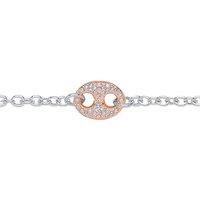 2-Colour Silver CZ Belcher Cocoa Bean Charm Bracelet - BRC146