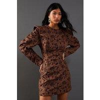 Jacquard Frill Puff Sleeve Shift Mini