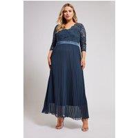 Yours Women's Pleated Maxi Dress in Dark Blue | Size: 20