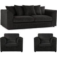 Furnishings For Less UK Luxor Jumbo Cord 3 + 1 + 1 Fabric 3 Piece Sofa Suite - Scatter Back in Black