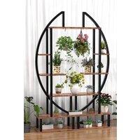 Living and Home 2 Pcs Crescent 6-tier Wood Plant Stand Flower Rack Display Shelf with Hooks in Dark Brown