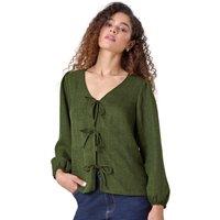 Roman Women's Tie Front Woven Top in Khaki | Size: 20