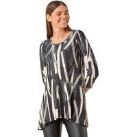 Roman Women's Brush Print Hanky Hem Stretch Tunic Top in Beige | Size: 10