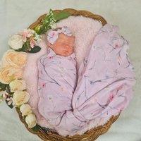 Minky Myles Girl's Newborn Baby Pink Floral Muslin Swaddle Blanket Set With Headband in Pale Pink | Size: 0-12 m