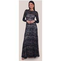 Goddiva Women's Geo Wave Flare Skirt Long Sleeve Maxi Dress in Black | Size: 10