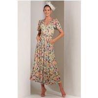 Jolie Moi Women's Bianca V-Neck Pleated Mesh Maxi Dress in Yellow | Size: 8