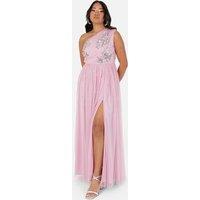 Maya Deluxe Women's One Shoulder Embellished Maxi Dress in Pink | Size: 22