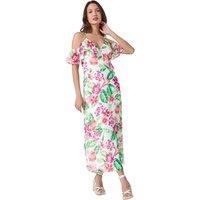 Floral Print Cold Shoulder Chiffon Midi Dress