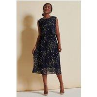 Jolie Moi Women's Chiffon Pleated Overlay Midi Dress in Navy | Size: 10