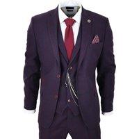 Infinity Leather Men's 3 Piece Tweed Suit Check Peaky Blinders Classic 1920 Gatsby in Plum | Size: 38R