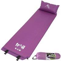 Trail Outdoor Leisure Single Camping Mat Inflatable Camp Roll Mattress Self Inflating With Pillow in Purple
