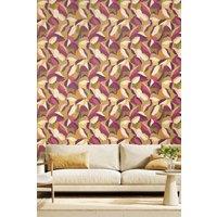 Hoopla Walls Leafy Patchwork Matt Wallpaper in Purple