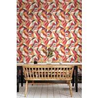 Hoopla Walls Leafy Patchwork Matt Wallpaper in Red