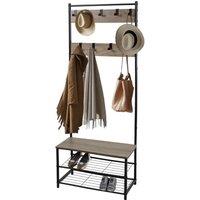 House of Home Coat Rack Stand with Shoe Storage Bench 9 Hooks Rustic Light Brown Entrance Hall
