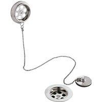 Balterley Round Bath Waste & Overflow Brass Plug, Ball Chain (20mm Baths) Chrome in Silver