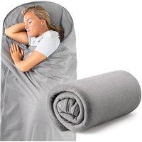 Trail Outdoor Leisure Trail Fleece Sleeping Bag Liner Single Adult Lightweight Compact Hooded with Bag in Grey