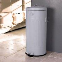 Charles Bentley 30L Retro Steel Waste Rubbish Kitchen Pedal Bin in Light Grey