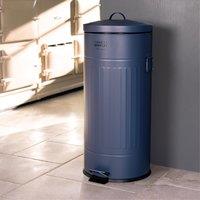Charles Bentley 30L Retro Steel Waste Rubbish Kitchen Pedal Bin in Dark Blue