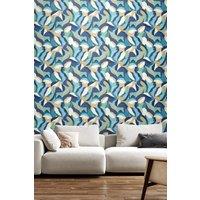 Hoopla Walls Leafy Patchwork Matt Wallpaper in Blue
