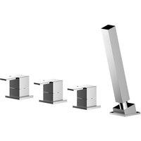 Balterley Deck Mount Square 4 Tap Hole Bath Shower Mixer Tap with Kit Chrome in Silver
