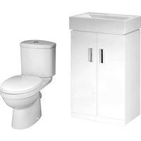 Balterley Cloakroom Floor Standing Vanity Basin, Toilet & Seat - Gloss White