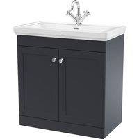 Balterley Bathroom Floor 2-Door Vanity Unit & Fireclay Basin, Dark Grey, 800mm in Grey