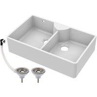 Balterley 2 Bowl Fireclay Butler Sink Stepped Weir Wastes 895x550x220mm in White