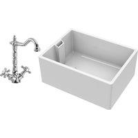 Balterley Single Bowl Fireclay Belfast Sink with French Classic Mixer Tap in White