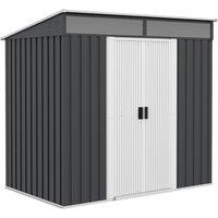 OUTSUNNY 6.5x4FT Garden Shed w/ Foundation Lockable Metal Tool Shed in Grey