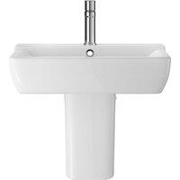 Balterley Alba 1 Tap Hole Square Basin & Semi Pedestal, Wall Hung Sink, 550mm in White