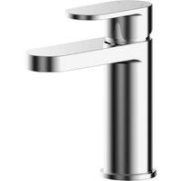 Balterley Current Round Mono Basin Mixer Tap Push Button Waste Flat Spout Chrome in Silver