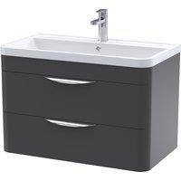 Balterley Contemporary Wall Hung 2 Drawer Bathroom Vanity Unit, Dark Grey, 810mm in Grey