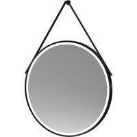 Balterley Round Framed LED Mirror with Demister & Hanging Strap, 800mm - Black