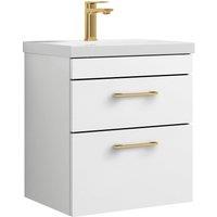 Balterley 2 Drawer Wall Hung Vanity Basin Unit Brushed Brass Handles 500mm in White