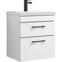 Balterley 2 Drawer Wall Hung Vanity Basin Unit Gloss White Black Handles 500mm