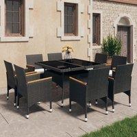 Berkfield Home 9 Piece Garden Dining Set Poly Rattan & Tempered Glass Black