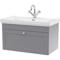 Balterley Traditional Wall Hung 1 Drawer Vanity 1 Tap Hole Fireclay Basin 800mm in Grey