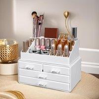 FURNOS 3 Tier Acrylic Make Up Organiser With 4 Drawers in White | Size: Small